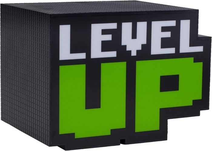Paladone Level Up Light with Sound  Retro Pixel Design 12cm  Gaming LED Desk Lamp Collectible