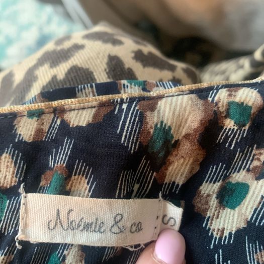 Navy, green & beige blouse. Size S