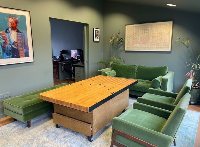 Bespoke Bowling Alley Coffee Table Reclaimed Wood, Art Drawers, Hidden Safe