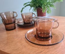 Vintage smoked glass coffee cups
