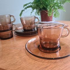 Vintage smoked glass coffee cups