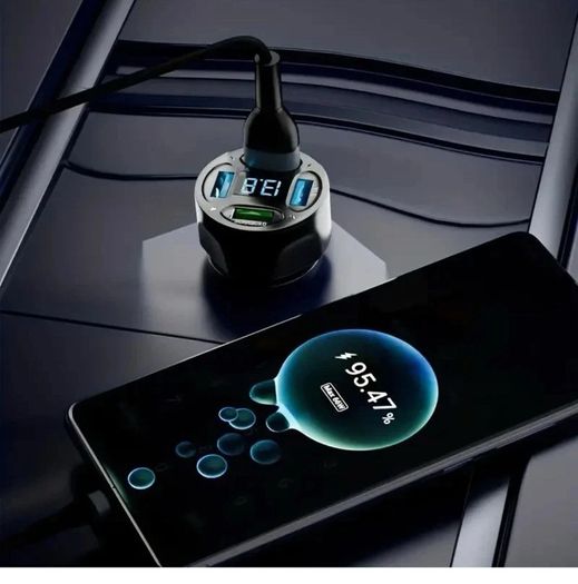 120W Fast Car Charging 4 Usb Digital Display 4-in-1 PD Mobile Phone Charging