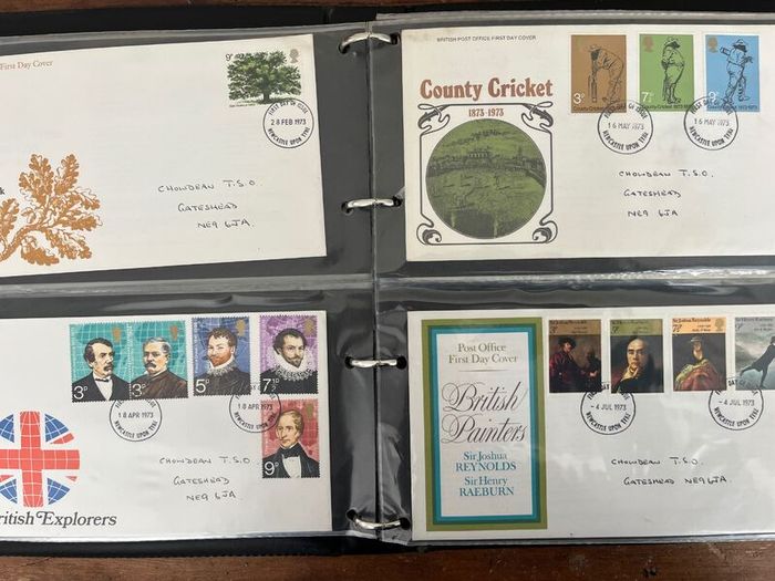 Collection of 80 UK First Day Cover stamps 1970 to 1979 in album with 10 extra pages