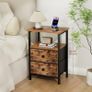 Bedside Table Set of 2, Side Table with 2 Fabric Drawers, Bedroom Bedside Cabinet with Open Storage Shelf, End Table, Nightstand for Living Room, Small Spaces, Rustic Brown Image 5