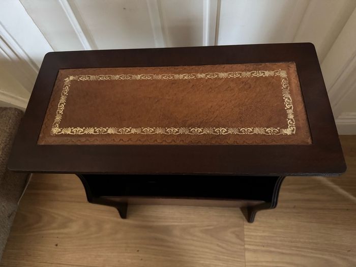 Vintage Mahogany Magazine Rack Table with Leather Top
