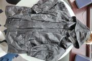 Ladies black vintage leather jacket with detachable hood