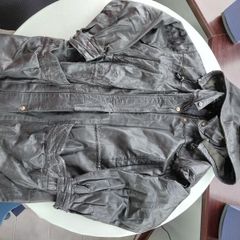 Ladies black vintage leather jacket with detachable hood