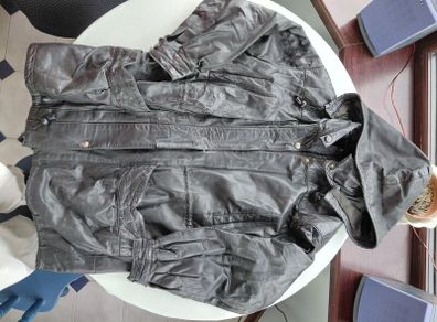 Ladies black vintage leather jacket with detachable hood