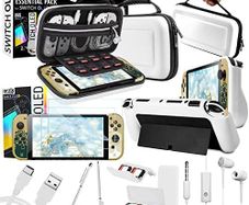 Accessory Bundle kit for Nintendo Switch Oled Accessories Essentials Pack Case and Screen Protector Comfort Grip Cover Headphones charger cable Games holder