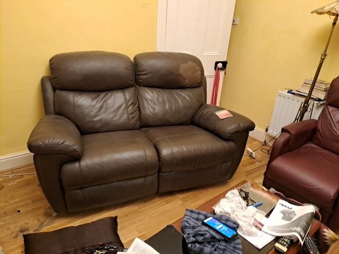 Brown Leather Two Seater Reclining Couch