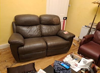 Brown Leather Two Seater Reclining Couch