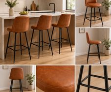Bar Stool PU Leather Set of 3 Counter Height Swivel Stools, Modern PU Leather Counter Barstool with Backrest and Metal Legs, Armless Bar Chair