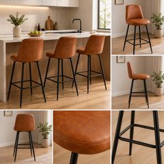 Bar Stool PU Leather Set of 3 Counter Height Swivel Stools, Modern PU Leather Counter Barstool with Backrest and Metal Legs, Armless Bar Chair