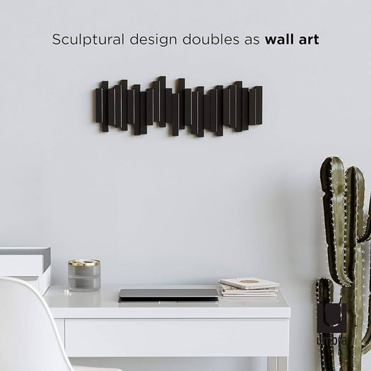 FREE P&P Multi Hook Coat Rack - Modern, Unique, Space-Saving Wall Mounted Hanger with 5 Flip-Down Hooks for Hanging Coats, Scarves, Purses and More, Black