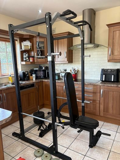 Perfect Gym Weightlifting Up, Power Squat Rack, Olympic Weights, Barbell, Dumbbells, Cable System And More!!