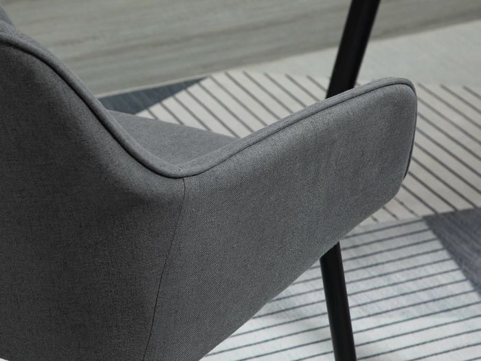 Mid-Century Dining Chairs Upholstered Linen Fabric Accent Chairs with Metal Legs, Set of 2, Dark Grey