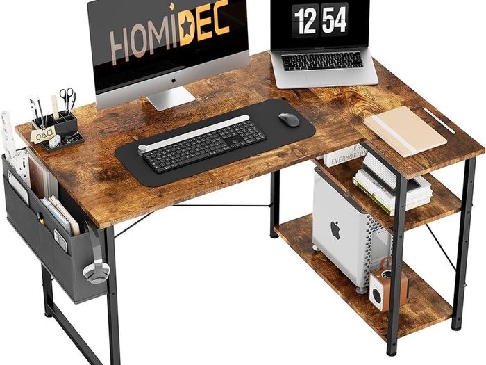 FREE EXPRESS SHIPPING L Shaped Desk 100CM Computer Desk Study Office Desk Gaming Desk Writing Table With Bookshelf Reversible Corner Desk For Home Office Studio Workstation