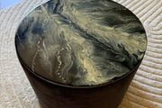 Cushion storage, coffee table, pouffe with epoxy design