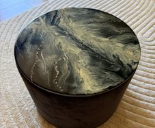 Cushion storage, coffee table, pouffe with epoxy design