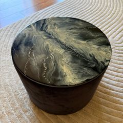 Cushion storage, coffee table, pouffe with epoxy design
