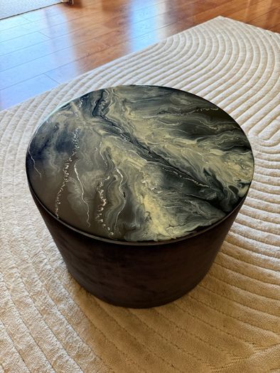 Cushion storage, coffee table, pouffe with epoxy design