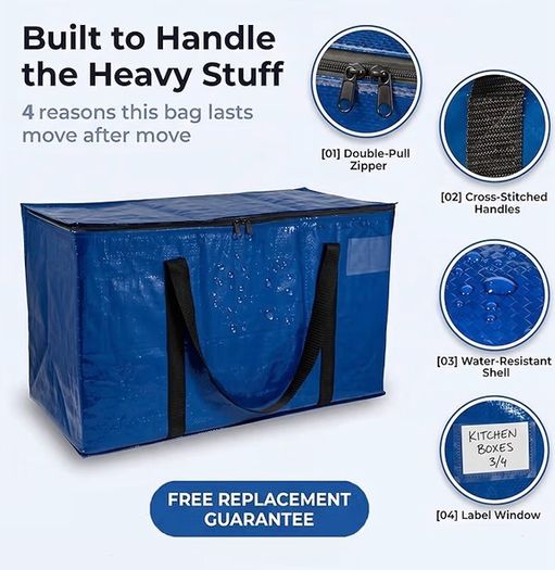 Heavy Duty Moving Boxes or Storage Bags Storage Bins with Lids, Large Moving Bags with Backpack Straps & Handles Moving Supplies for College Dorm or Christmas Decorations, 6 Pack