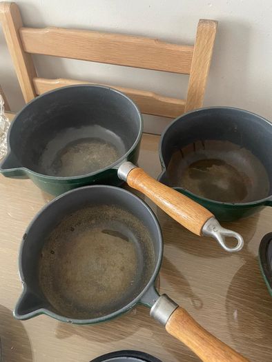 Green cast iron saucepans