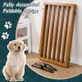 Wood Dog Gates and Barriers Indoor 3-Panel Freestanding Dog Gates for The House with 2 Metal Stands 82cm(H) Folding Pet Gate for Stair Doorway Expands Up to 140cm(W) Fully Assembled-Walnut Image 4