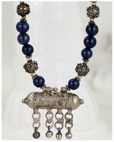 Vintage Yemeni Jewish Lapis Lazuli Amulet Necklace