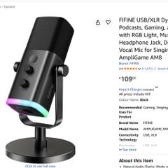 Fifine AmpliGame AM8 USB/XLR dynamic microphone, RGB, excellent condition