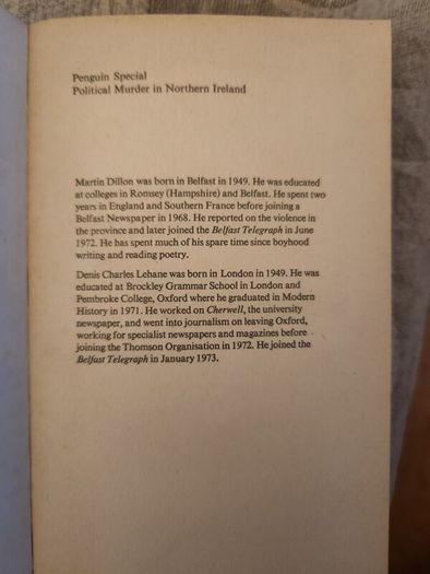 Political Murder In Northern Ireland By Martin Dillon And Denis Lehane. First Edition Paperback In Good Condition.