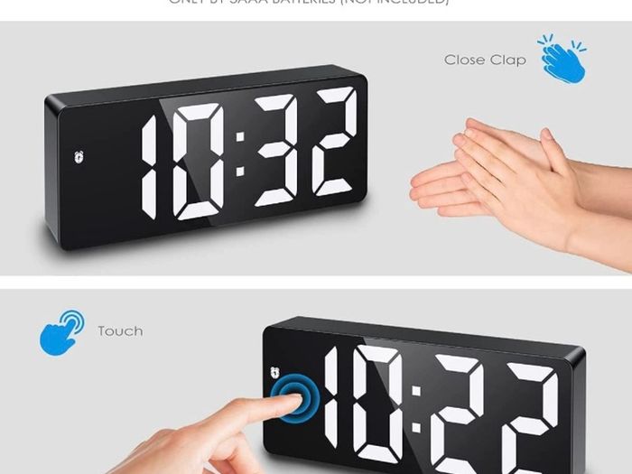Digital Alarm Clock, Bedside Alarm Clock with Large LED Display, Non Ticking USB/Battery Powered Alarm Clock with Temperature, Snooze, Date, 3 Adjustable Brightness, Voice Control (FREE POSTAGE)