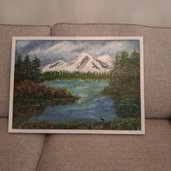 Mountain and Lake Scene Original Painting