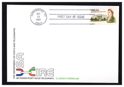 1981 USA 150th Anniversary of James Hoban (Architect of White House, USA) Joint issue with Ireland. This is USA stamp on P&T First Day Envelope Addressed.