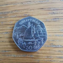 1981 Isle of Man christmas 50 pence coin