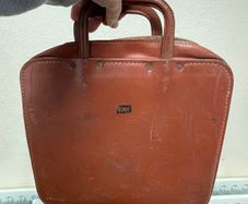 Vintage early computer IBM bag tools leather