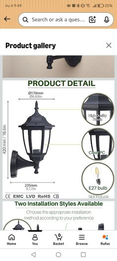 EBION Outdoor Wall Light, E27 Outside Wall Lights Mains Powered, Black