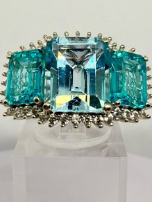 Gem Fiesta - Blue Topaz, White Zircon Paraiba Topaz Cluster Ring