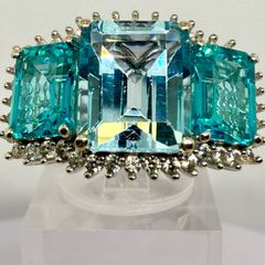 Gem Fiesta - Blue Topaz, White Zircon Paraiba Topaz Cluster Ring