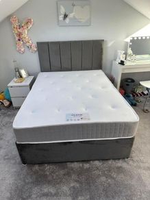 Brand new grey double bed with mattress