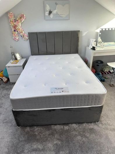 Brand new grey double bed with mattress