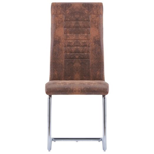 Cantilever Dining Chairs 6 pcs Brown Faux Suede Leather