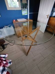 Oak base glass Table