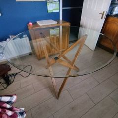 Oak base glass Table