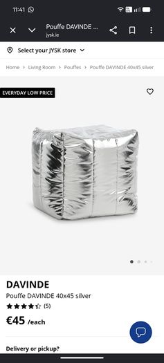 Jysk DAVINDE silver pouffe/ foot rest