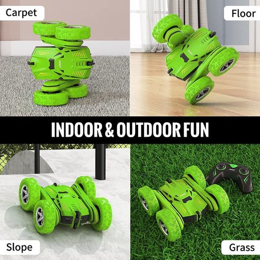 Stunt Car Toy, Direct Charge Remote Control Car with 2 Sided 360 Rotation for Boy Kids Girl, Green