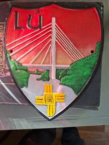 Heavy Cast Iron GAA Crest for Louth, including the Mary McAleese Boyne Cable Bridge and the St. Brigid's Cross, postage available or collection