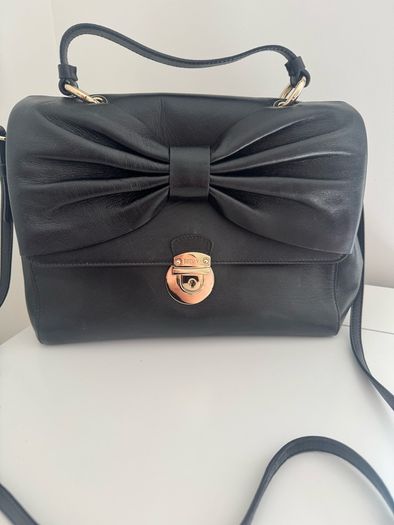 RED V Valentino genuine black leather crossbody bag with large bow and pink interior lining