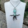Sorceress Sorcerer Raven Claws Soldered with Two High Flash Amazonite Gemstone Pendant Talisman Witchy Spiritual Image 2