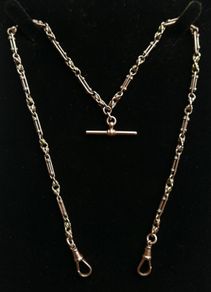 Victorian  heavy real 9 Carat Gold Albert or Necklace Chain with T-Bar length 20" - 24,3g